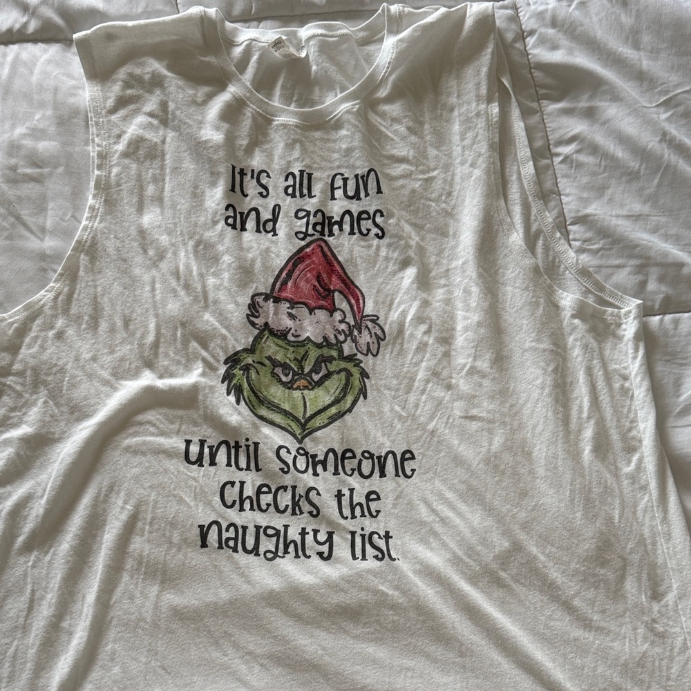 Christmas White Muscle Tee with Grinch Design
